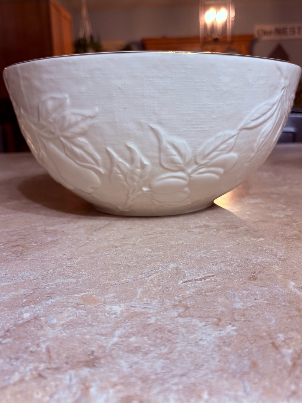 Lenox Eternal Orchard Embossed Floral Ceramic Bowl. Cream With Gold Trim